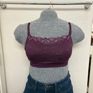 Goobie Purple Lace Cami Wireless Slip On Bralette One Size